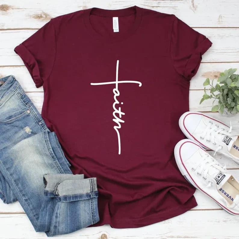 Product image of Faith T-shirt, Christian Shirt, Faith Shirt, Vertical Cross, Cross, Faith Cross, Religious Shirt, Church, Disciple, Love,Grace, Faith Women's BELLA+CANVAS ®